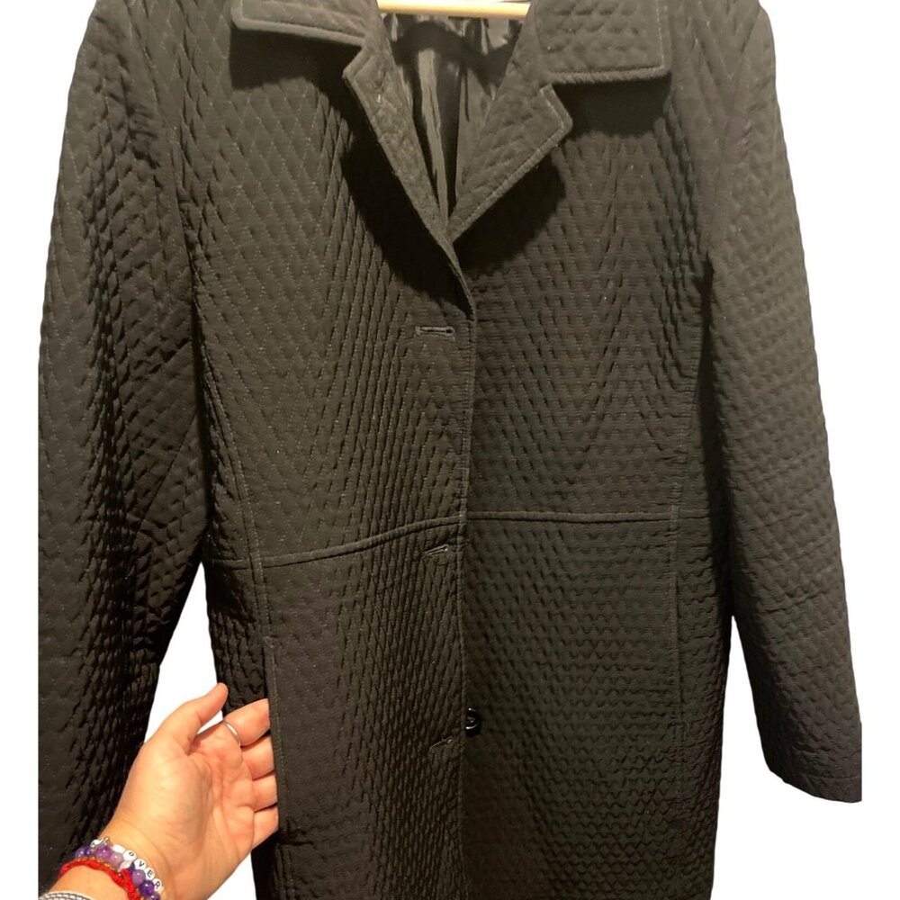 Gallery Womens Quilted Black Trench Coat Button-Front Size L - Picture 12 of 13